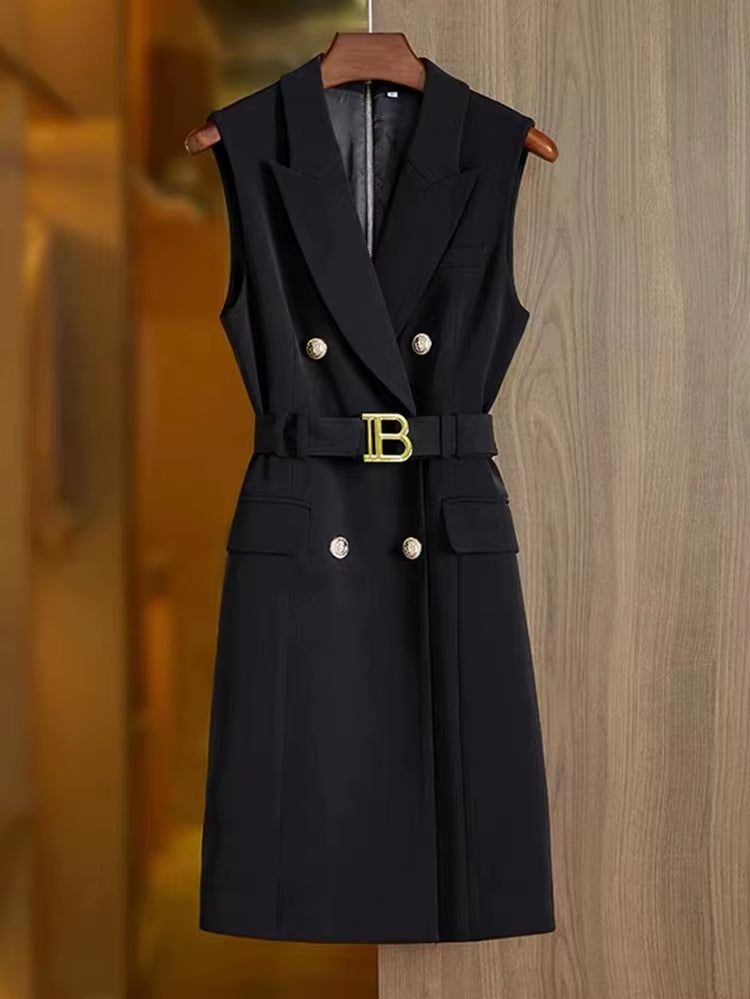 H3315 Kimshein Women Office Clothing Ladies Bodycon Blazer and Dress off Shoulder Show Slim with Gold Belt Elegant Casual Dress