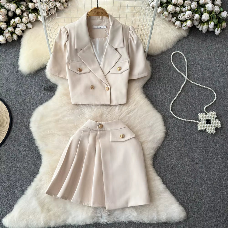 Summer Casual 2 Piece Set for Women Puff Sleeve Asymmetric Crop Top and High Waist Set Clothing Wholesale