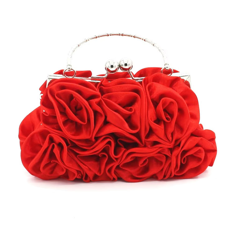 2022 New Women Lady Satin Flower Evening Party Cloth Handbag Bride Small Elegant Dress Cocktail Bag Handbag Clutchbag