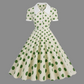 Robe Élégante Jaune à Pois Style Rétro Années 50, Col Revers et Manches Courtes