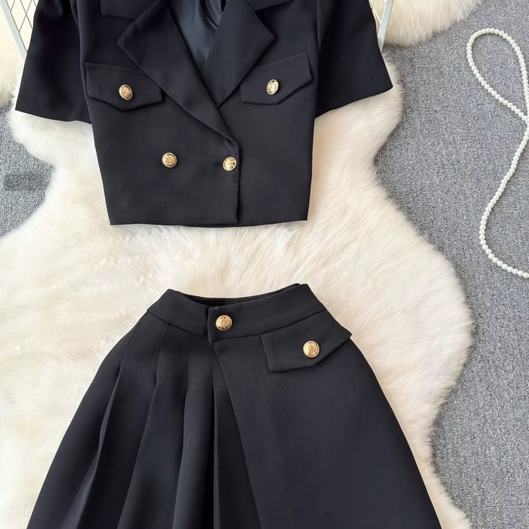 Summer Casual 2 Piece Set for Women Puff Sleeve Asymmetric Crop Top and High Waist Set Clothing Wholesale