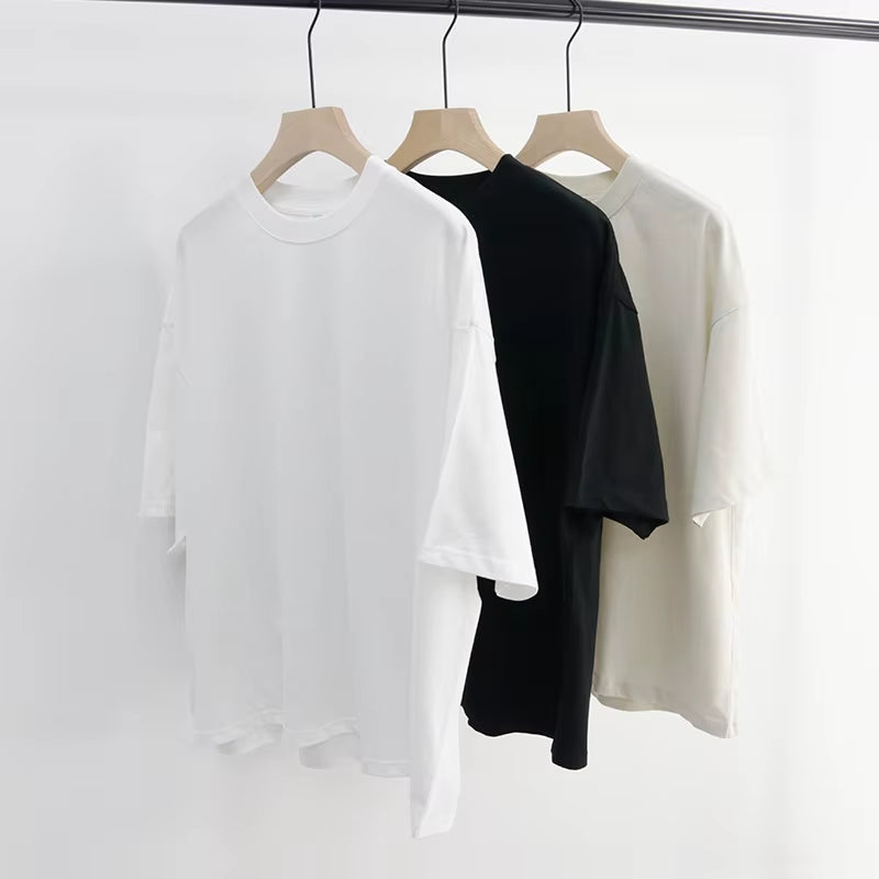 Ohsisa Fashion 240Gsm Oversized Men Loose T-Shirt Tops Clothes O-Neck Heavyweight 100% Cotton Men&