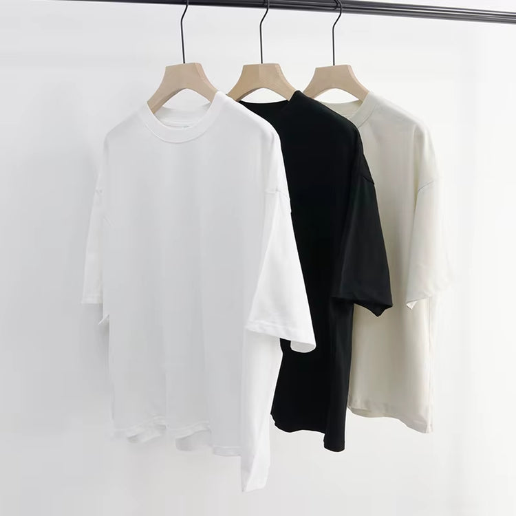 Ohsisa Fashion 240Gsm Oversized Men Loose T-Shirt Tops Clothes O-Neck Heavyweight 100% Cotton Men&
