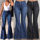 Wholesale Women Long Jeans Beading Solid Color Girls Street New Fashion Flared Trousers Pants Casual Denim Jeans