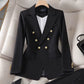 Women Lady Office Suit Coat Fashion Slim-Fitting Double-Breasted Long Sleeve Lapel Button Blazer Tops Jacket Coat