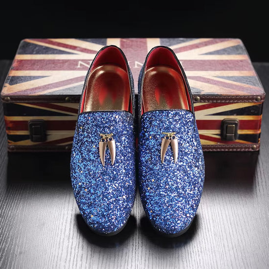 Size 38-48 Glitters Shining Material Slip on Durable Dress Shoes Comfortable Mens Formal White Shoes