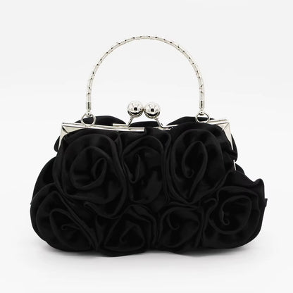 2022 New Women Lady Satin Flower Evening Party Cloth Handbag Bride Small Elegant Dress Cocktail Bag Handbag Clutchbag