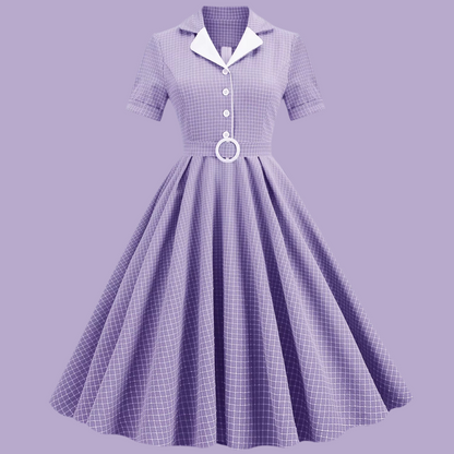 Ohsisa Zomer Retro 50S 60S 70S Rockabilly Jurk V-hals Kraag Grote Swing Slanke Strik Geruite Feestjurk