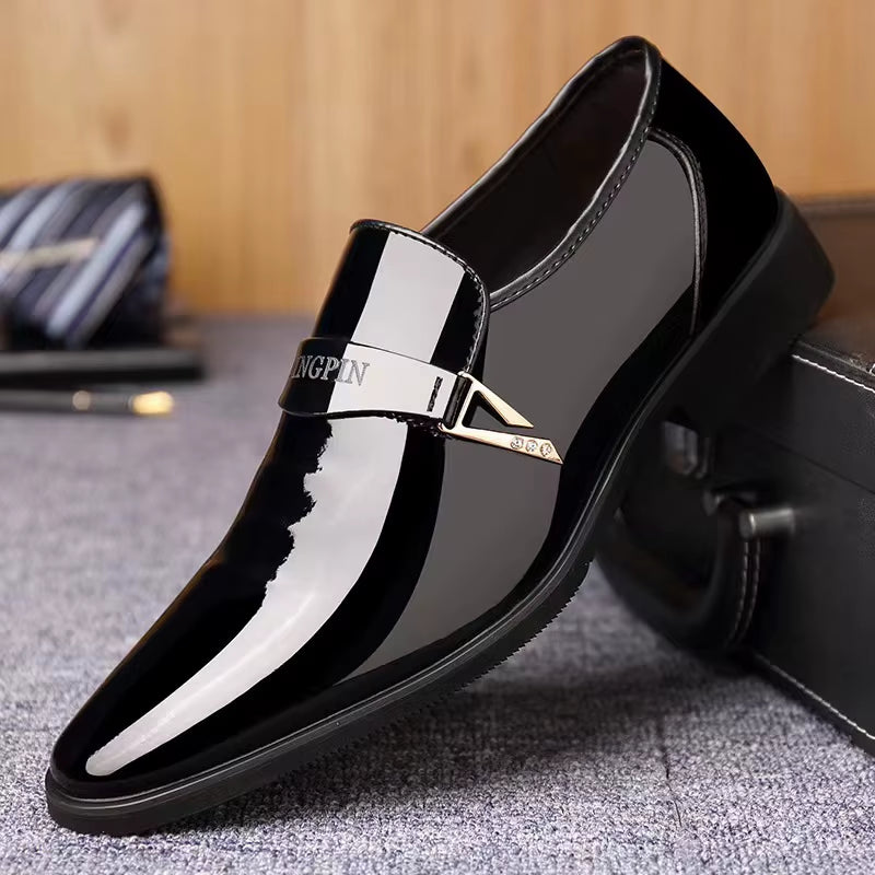 Plus Size Mens Pu Leather Shoes Trendy Business Dress British Breathable Interior Height Increase round Toe Set Mens Shoes