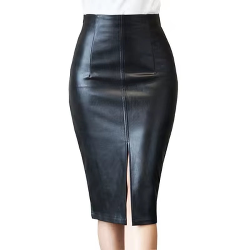 High Waist Stretchy Sexy Pencil Skirts Womens PU Pencil Midi Bodycon Skirts Women