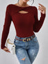 2024 Autumn/Winter New Slim Fit Long Sleeved Knitted Shirt Simple Twisted One Line Neck Pullover Women&