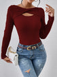 2024 Autumn/Winter New Slim Fit Long Sleeved Knitted Shirt Simple Twisted One Line Neck Pullover Women&