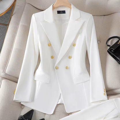 Women Lady Office Suit Coat Fashion Slim-Fitting Double-Breasted Long Sleeve Lapel Button Blazer Tops Jacket Coat