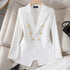 Women Lady Office Suit Coat Fashion Slim-Fitting Double-Breasted Long Sleeve Lapel Button Blazer Tops Jacket Coat