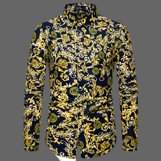 Chemise Homme Imprimée Élégante Manches Longues, Col Classique, Look Gentleman Décontracté/Formel