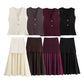 Ohsisa 2025 European and American Summer New Set V-Neck Solid Color Button Knitted Vest+Pleated Half Skirt Women&