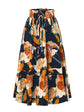 2025 Summer New Skirt Fashion Vacation Printed Folded Flower Elastic Waist Casual Long Women&