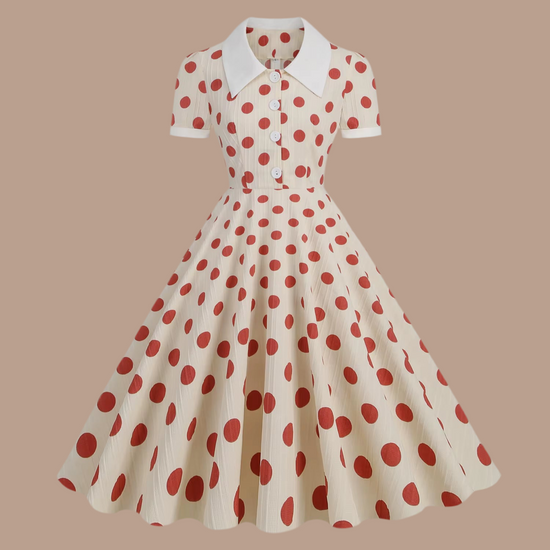 Robe Élégante Jaune à Pois Style Rétro Années 50, Col Revers et Manches Courtes