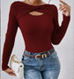 2024 Autumn/Winter New Slim Fit Long Sleeved Knitted Shirt Simple Twisted One Line Neck Pullover Women&