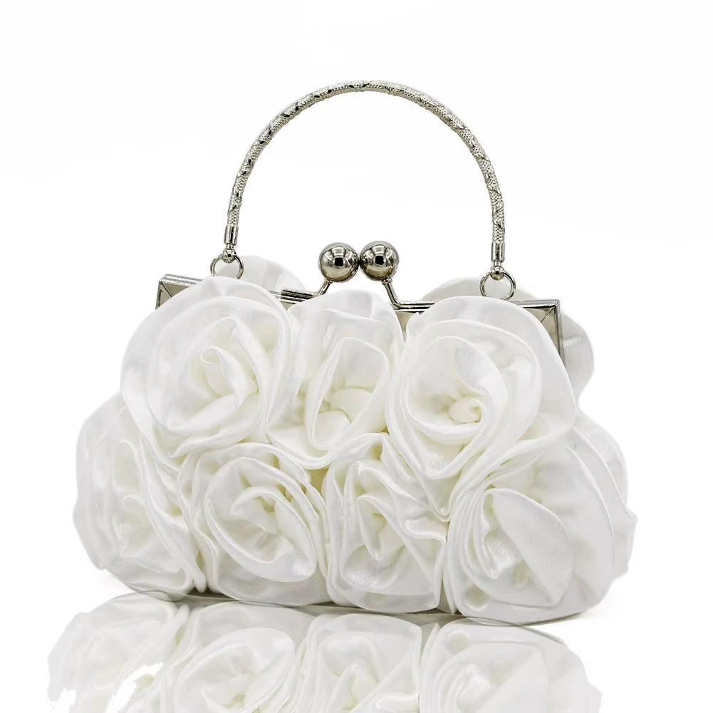 2022 New Women Lady Satin Flower Evening Party Cloth Handbag Bride Small Elegant Dress Cocktail Bag Handbag Clutchbag