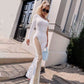 Ocstrade New Style Female Streetwear Solid Sexy Hot Women Mesh Sides Diamond One Shoulder Long Sleeves One-Piece Pants Jumpsuit