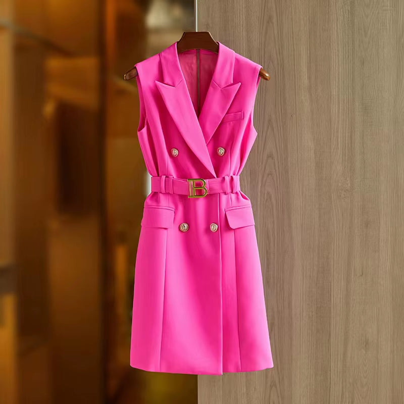 H3315 Kimshein Women Office Clothing Ladies Bodycon Blazer and Dress off Shoulder Show Slim with Gold Belt Elegant Casual Dress
