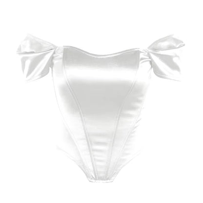 Women Summer Satin Vest Tops Female off Shoulder Slim Tops Fishbone Corset Waistband Europe New Fashion Sexy T-Shirt Tops Vest