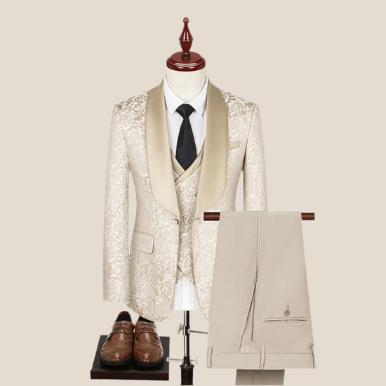 Costume slim beige en jacquard Style formel élégant