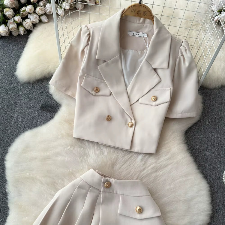 Summer Casual 2 Piece Set for Women Puff Sleeve Asymmetric Crop Top and High Waist Set Clothing Wholesale