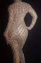 2022 Spring Women Sexy V Neck Glitter Bodycon Slit Dress Party Dress Evening Luxury Rhinestone Long Sleeve Maxi Club Dress