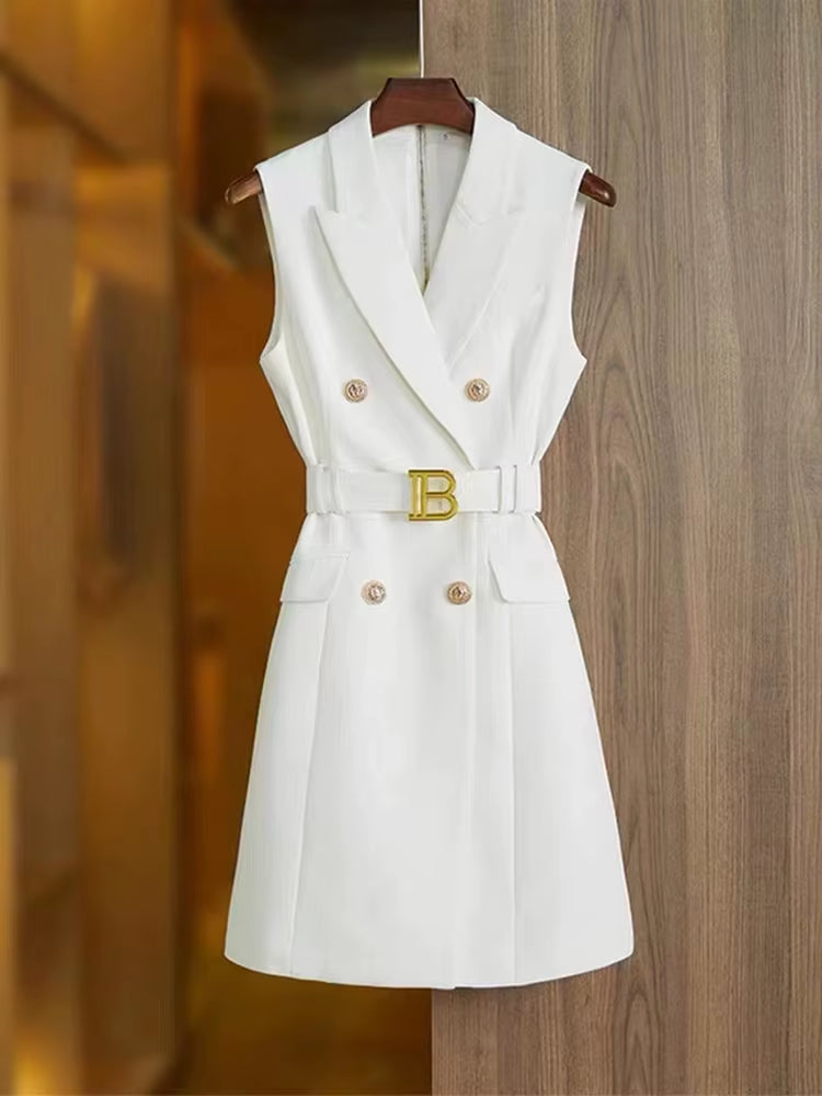 H3315 Kimshein Women Office Clothing Ladies Bodycon Blazer and Dress off Shoulder Show Slim with Gold Belt Elegant Casual Dress