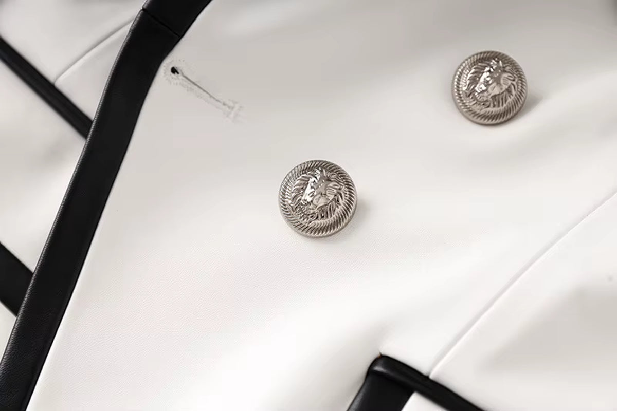 New Arrivals Hot Fashion Double Breasted White PU Leather Jacket Annd Blazer for Women