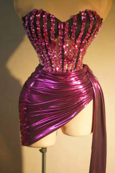 Ocstrade Robe Corset à Épaules Dénudées en Mesh et Sequins pour Femme Robe de Soirée, Club et Performance