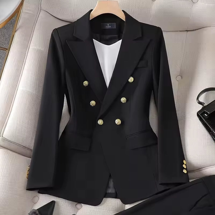 Women Lady Office Suit Coat Fashion Slim-Fitting Double-Breasted Long Sleeve Lapel Button Blazer Tops Jacket Coat