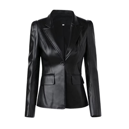 Veste en Cuir Noire Femme Coupe Ajustée Décontractée pour le Printemps