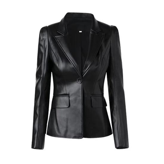 Veste en Cuir Noire Femme Coupe Ajustée Décontractée pour le Printemps