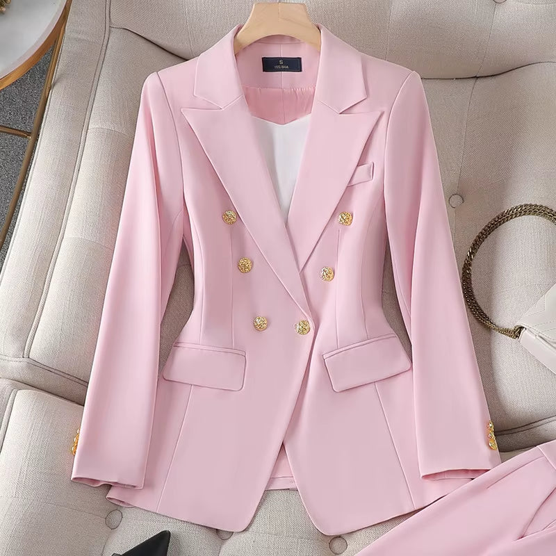 Women Lady Office Suit Coat Fashion Slim-Fitting Double-Breasted Long Sleeve Lapel Button Blazer Tops Jacket Coat