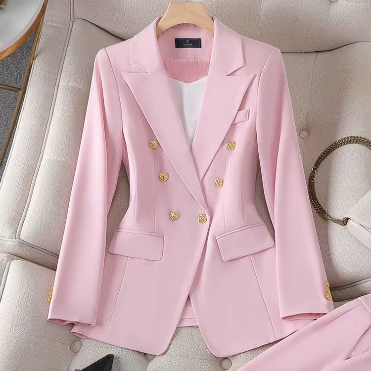 Women Lady Office Suit Coat Fashion Slim-Fitting Double-Breasted Long Sleeve Lapel Button Blazer Tops Jacket Coat