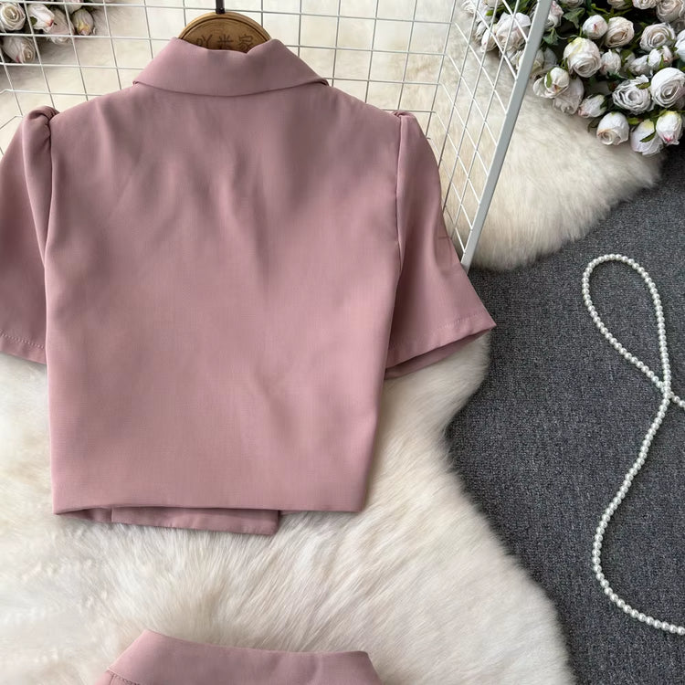 Summer Casual 2 Piece Set for Women Puff Sleeve Asymmetric Crop Top and High Waist Set Clothing Wholesale