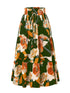 2025 Summer New Skirt Fashion Vacation Printed Folded Flower Elastic Waist Casual Long Women&