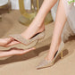 Women Sequin High Heeled Pointed Toe Shoes Evening Party Wedding Gold & Silver Lady Cocktail Slip-On Thin Heel Shoes