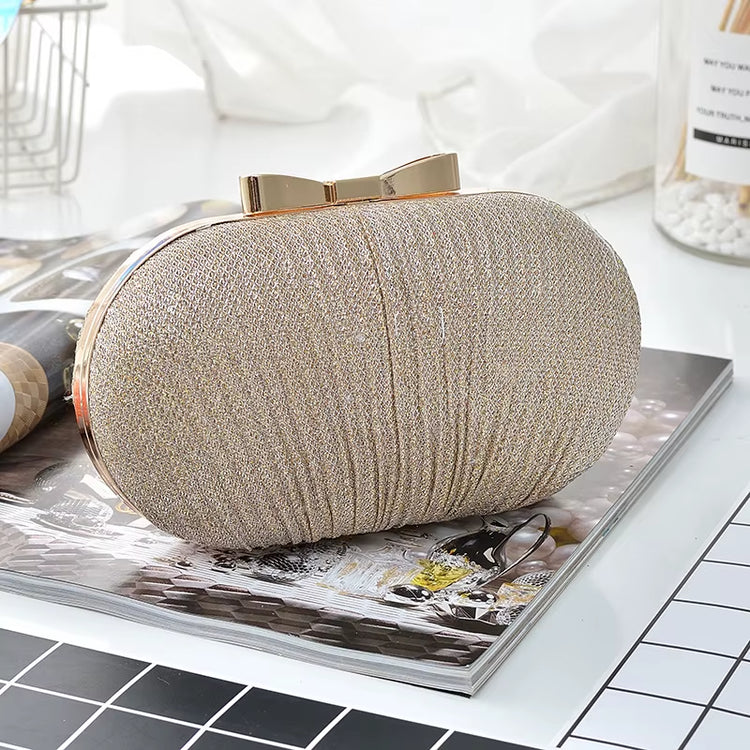 2022 New Women Lady Evening Party Oval Pleated Handbag Bride Small Elegant Dress Cocktail Chain Bag Handbag Clutchbag