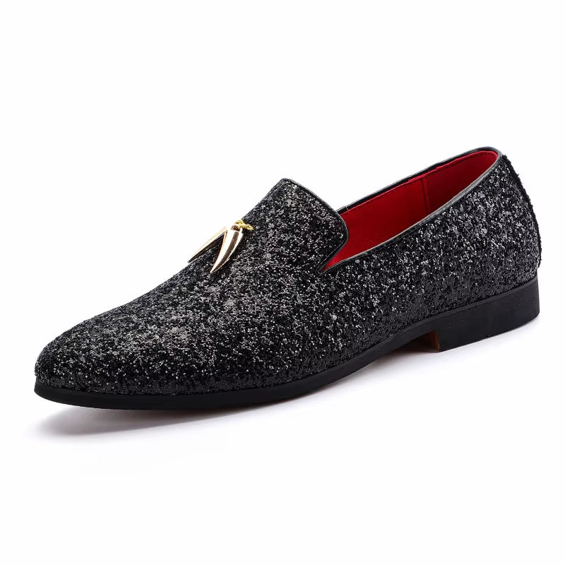 Size 38-48 Glitters Shining Material Slip on Durable Dress Shoes Comfortable Mens Formal White Shoes