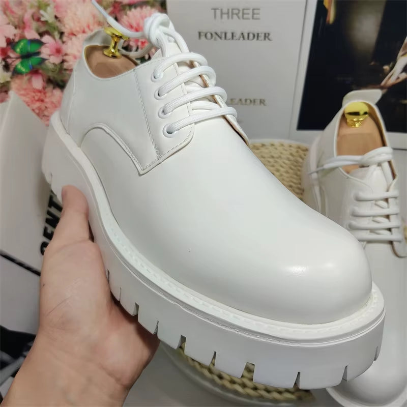 Thick Sole Height Increasing Classic Design Lace up Durable White Dress Shoes for Men