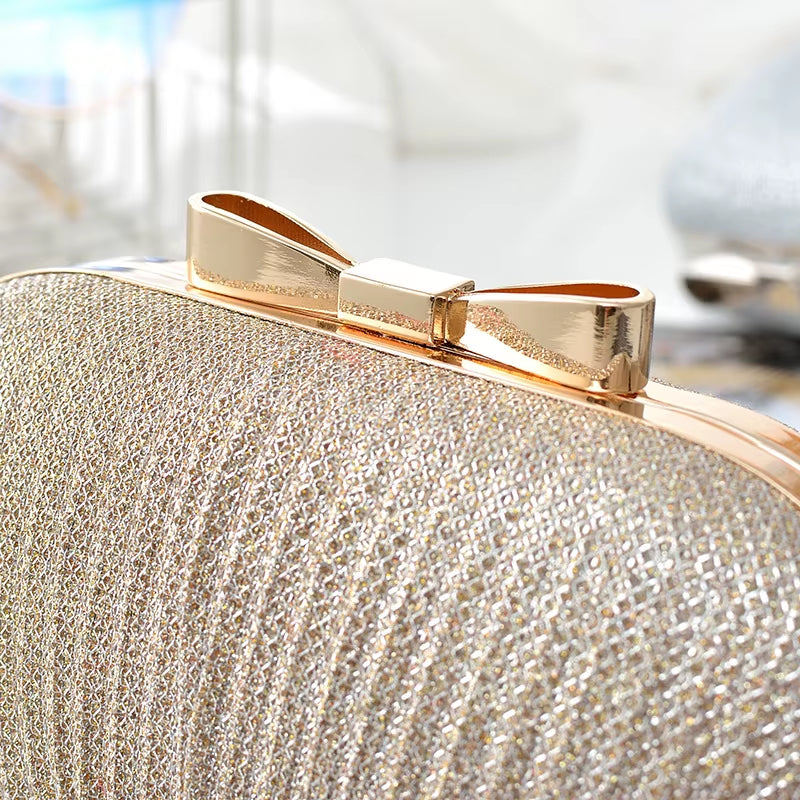 2022 New Women Lady Evening Party Oval Pleated Handbag Bride Small Elegant Dress Cocktail Chain Bag Handbag Clutchbag