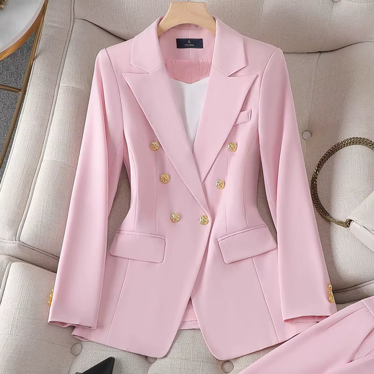 Women Lady Office Suit Coat Fashion Slim-Fitting Double-Breasted Long Sleeve Lapel Button Blazer Tops Jacket Coat
