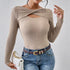 2024 Autumn/Winter New Slim Fit Long Sleeved Knitted Shirt Simple Twisted One Line Neck Pullover Women&