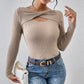 2024 Autumn/Winter New Slim Fit Long Sleeved Knitted Shirt Simple Twisted One Line Neck Pullover Women&