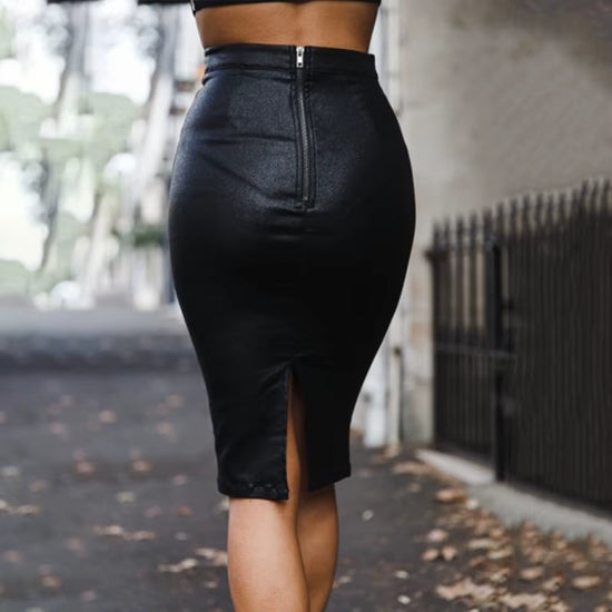 High Waist Stretchy Sexy Pencil Skirts Womens PU Pencil Midi Bodycon Skirts Women