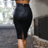 High Waist Stretchy Sexy Pencil Skirts Womens PU Pencil Midi Bodycon Skirts Women